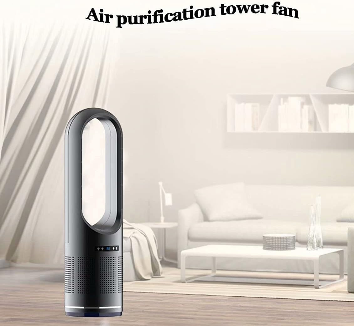 Grey 46" Bladeless Tower Fan 2000W Heater Air Purifier 8 - Speed Oscillating LED - Kwikley