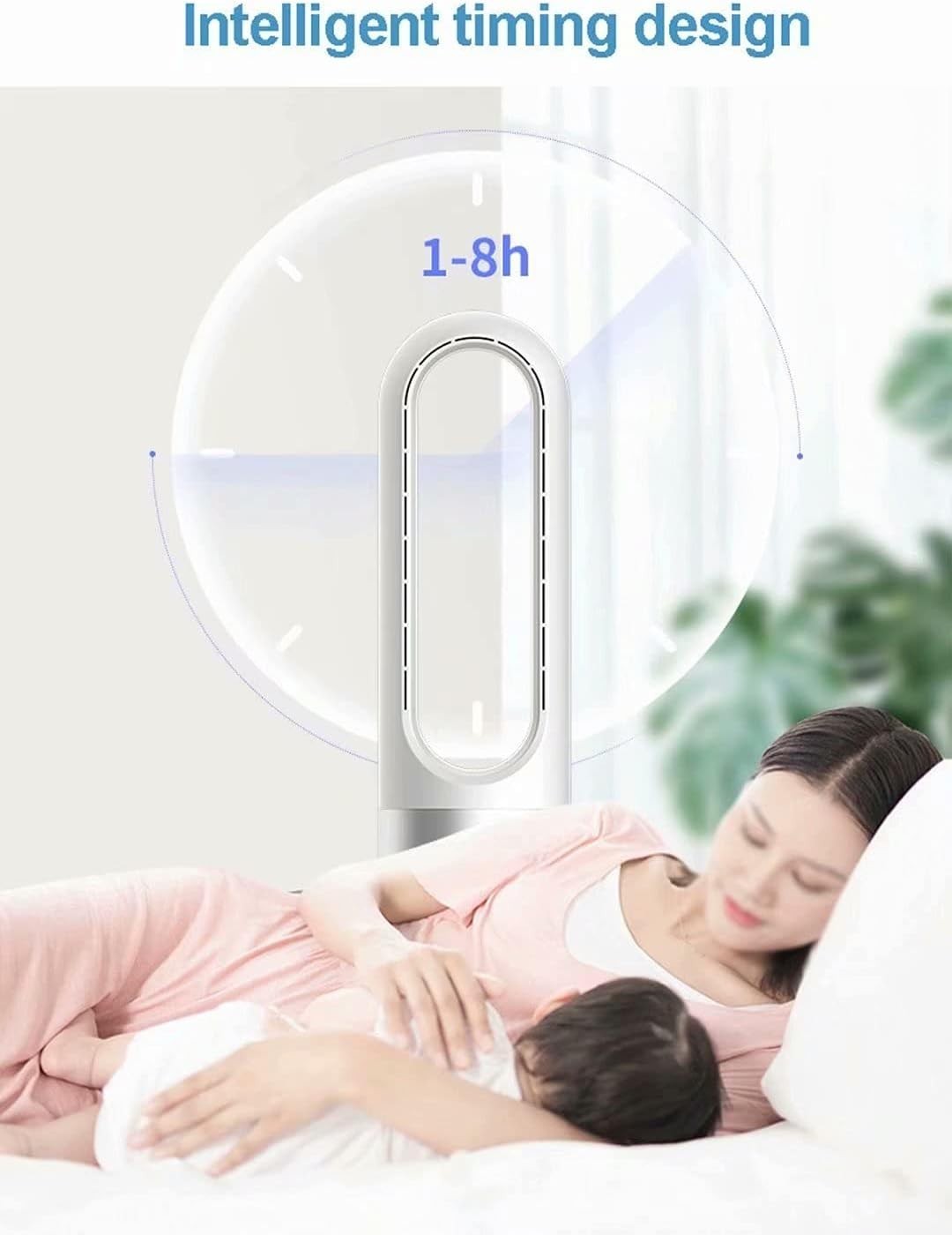 Grey 46" Bladeless Tower Fan 2000W Heater Air Purifier 8 - Speed Oscillating LED - Kwikley