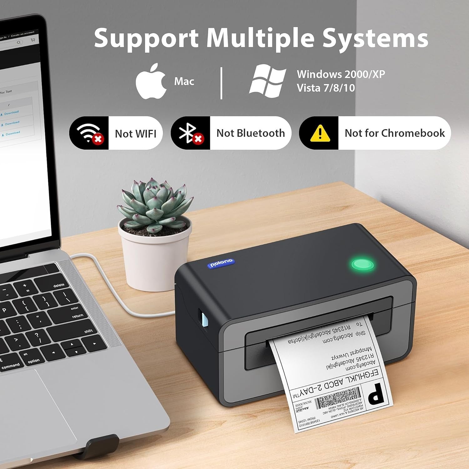 Grey 4x6 Thermal Shipping Label Printer USB High Speed 150mm/s Desktop - Kwikley