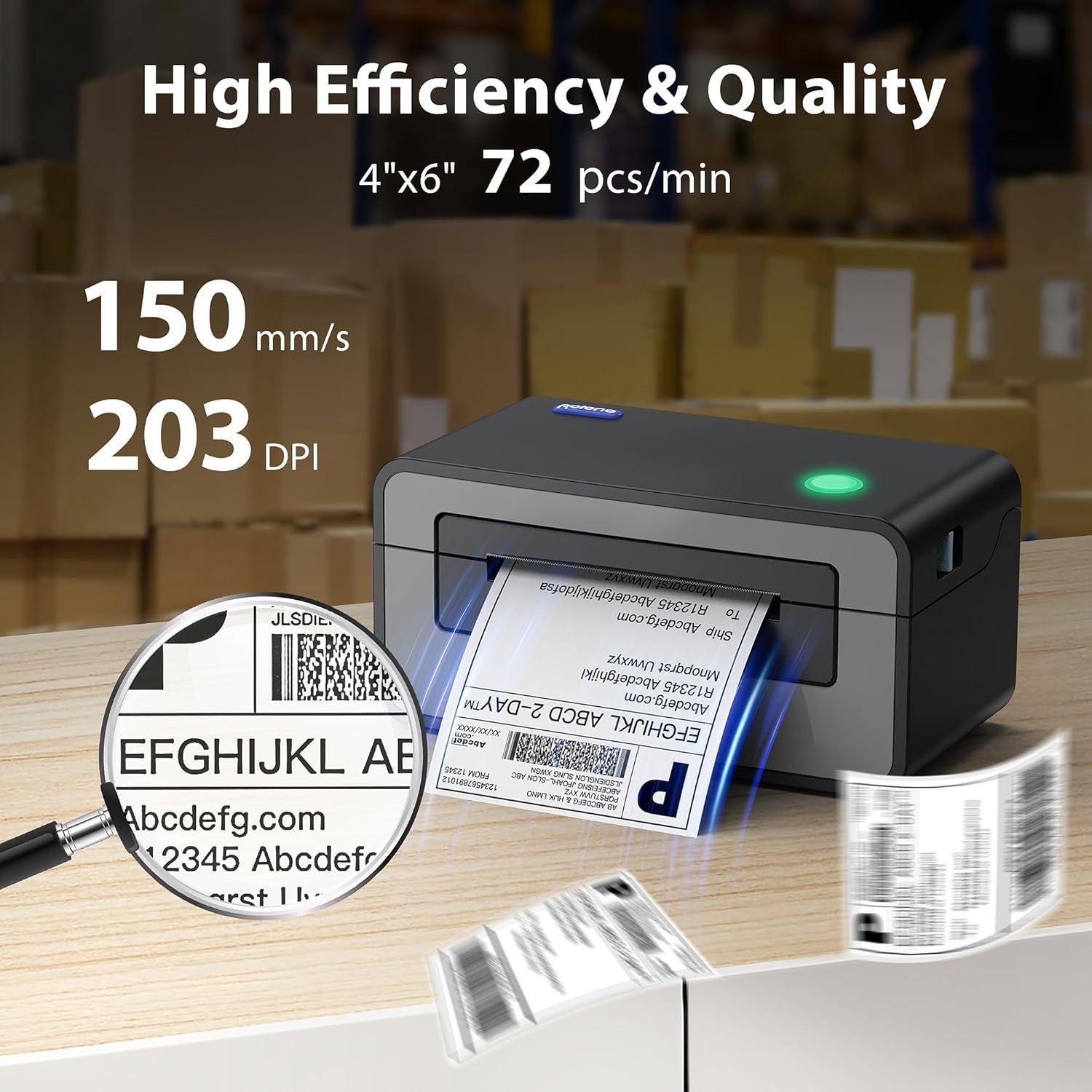 Grey 4x6 Thermal Shipping Label Printer USB High Speed 150mm/s Desktop - Kwikley