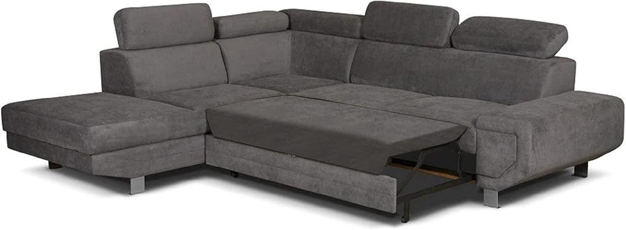 Grey 5 - Seater L - Shape Sofa Bed Corner with Storage Left Arm Premium - Kwikley