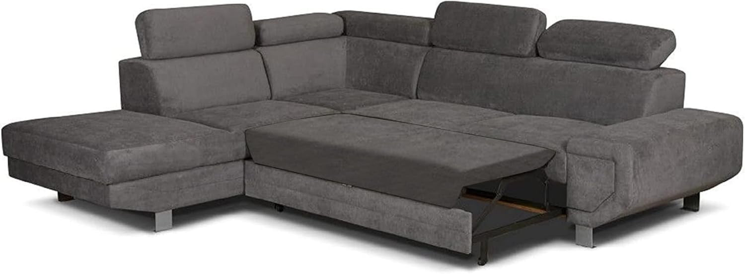 Grey 5 - Seater L - Shape Sofa Bed Corner with Storage Left Arm Premium - Kwikley