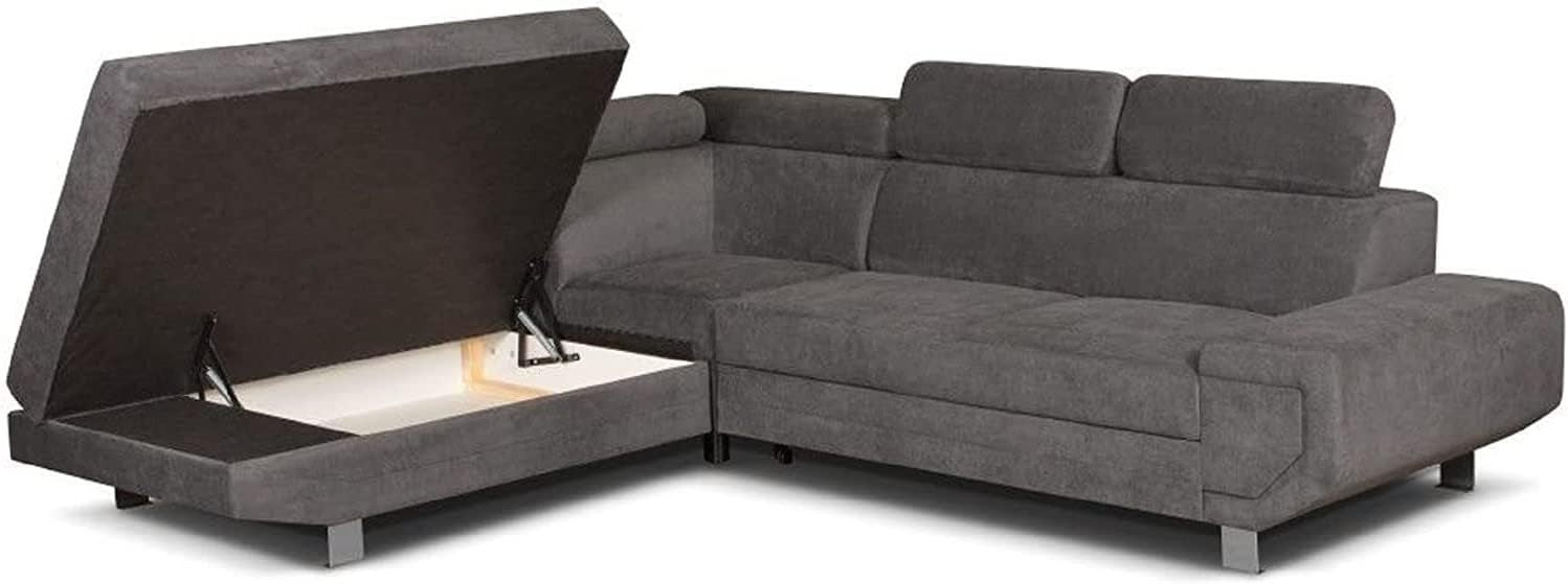 Grey 5 - Seater L - Shape Sofa Bed Corner with Storage Left Arm Premium - Kwikley