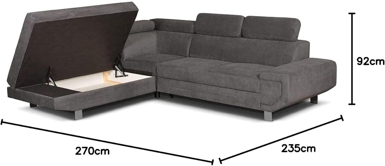 Grey 5 - Seater L - Shape Sofa Bed Corner with Storage Left Arm Premium - Kwikley