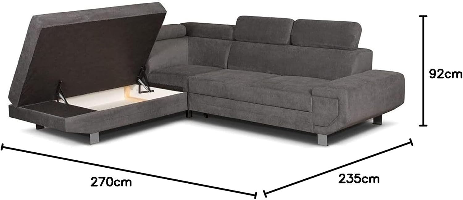 Grey 5 - Seater L - Shape Sofa Bed Corner with Storage Left Arm Premium - Kwikley