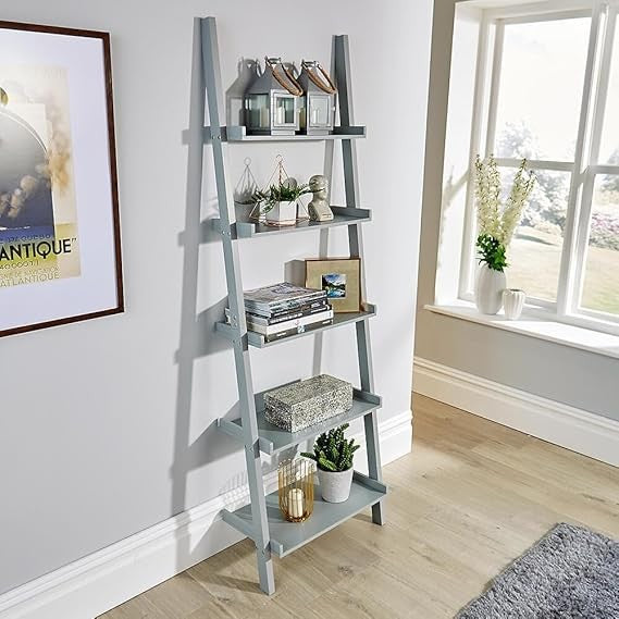 Grey 5 Tier Ladder Bookcase Shelf Unit | Modern Display Storage Rack for Home - Kwikley
