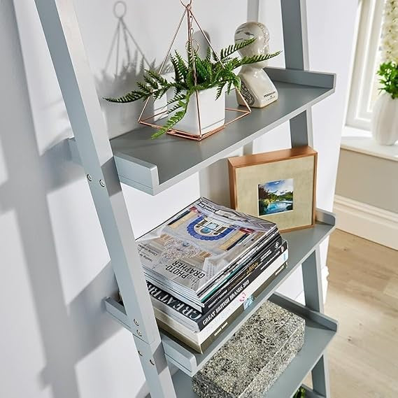 Grey 5 Tier Ladder Bookcase Shelf Unit | Modern Display Storage Rack for Home - Kwikley