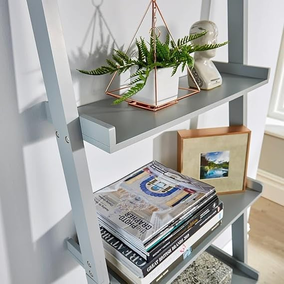 Grey 5 Tier Ladder Bookcase Shelf Unit | Modern Display Storage Rack for Home - Kwikley