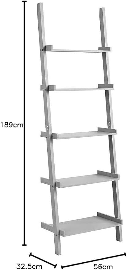 Grey 5 Tier Ladder Bookcase Shelf Unit | Modern Display Storage Rack for Home - Kwikley