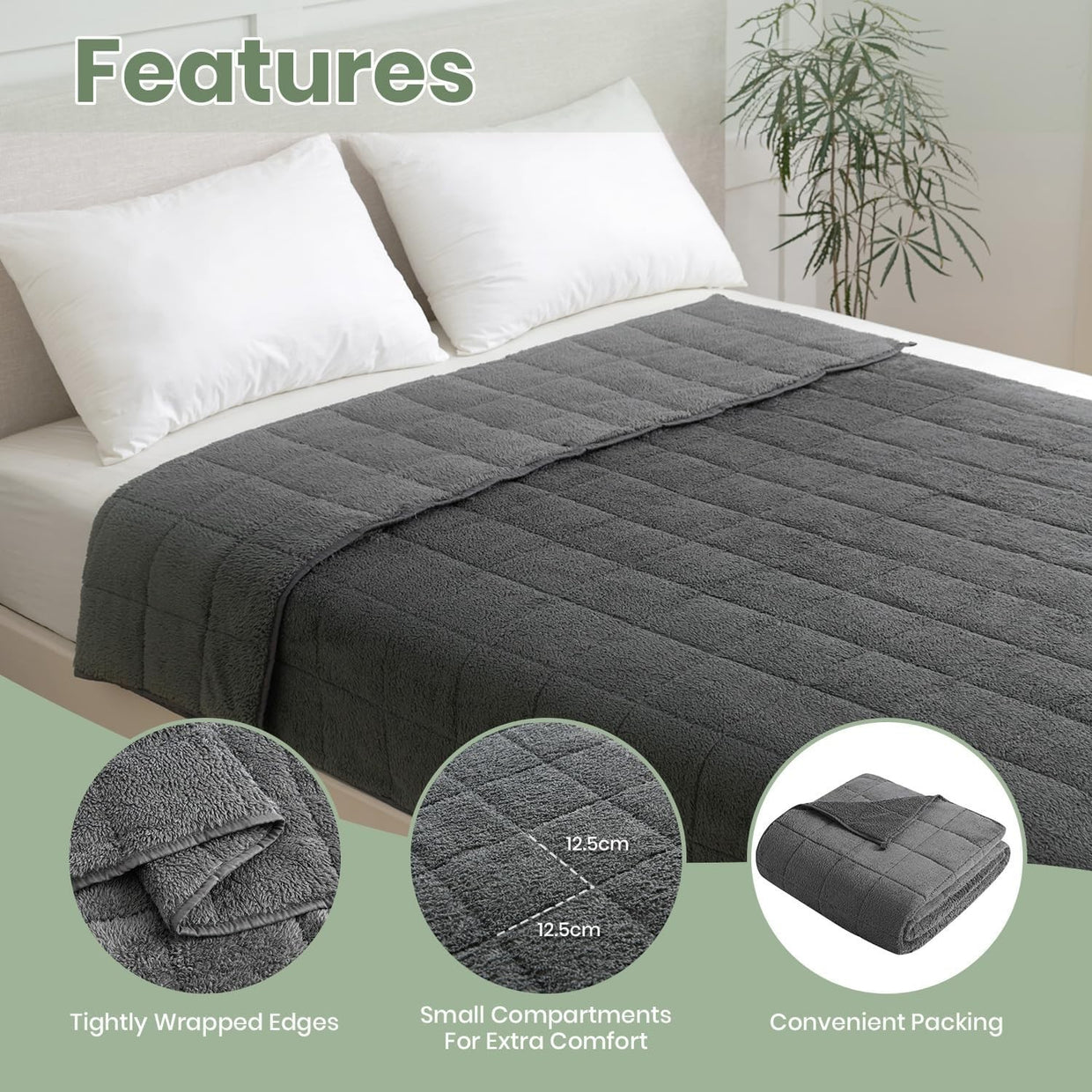 Grey 8kg Weighted Flannel Blanket 150x200cm for Adults Winter - Kwikley