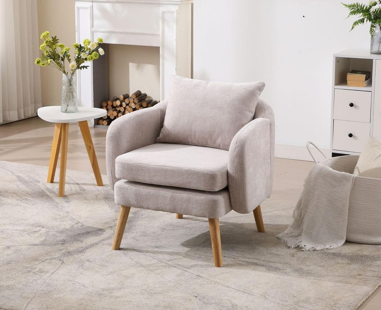 Grey Accent Armchair Chenille Lounge Chair with Wood Legs for Living Room - Kwikley
