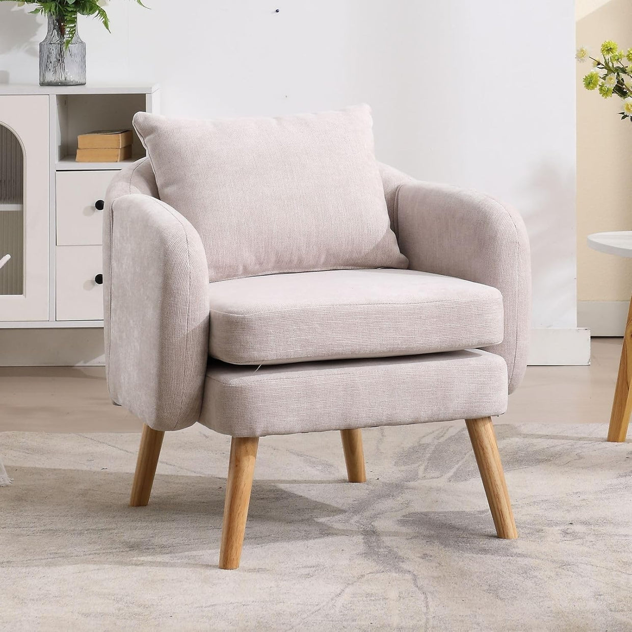 Grey Accent Armchair Chenille Lounge Chair with Wood Legs for Living Room - Kwikley