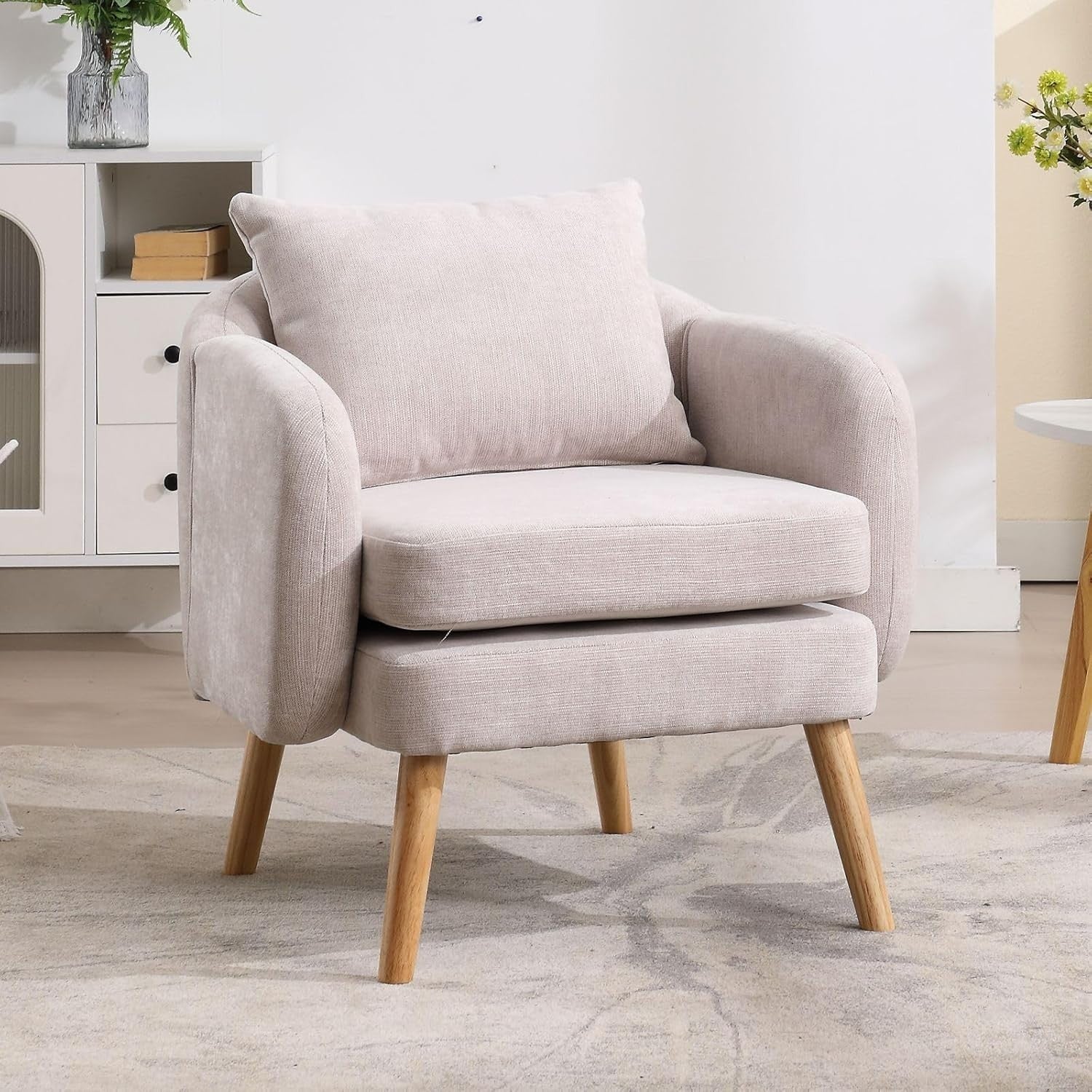 Grey Accent Armchair Chenille Lounge Chair with Wood Legs for Living Room - Kwikley