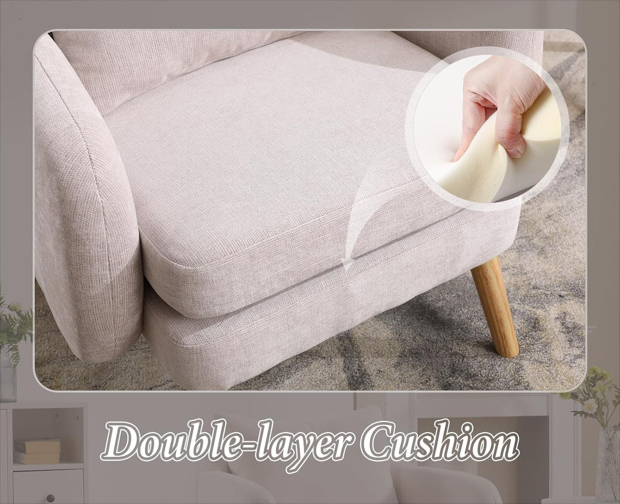Grey Accent Armchair Chenille Lounge Chair with Wood Legs for Living Room - Kwikley