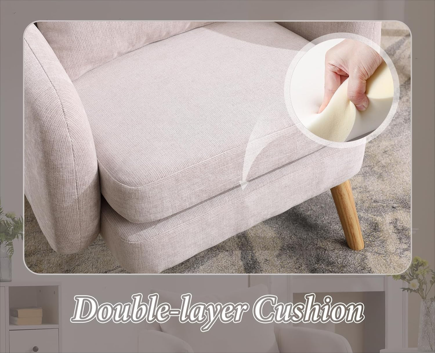 Grey Accent Armchair Chenille Lounge Chair with Wood Legs for Living Room - Kwikley