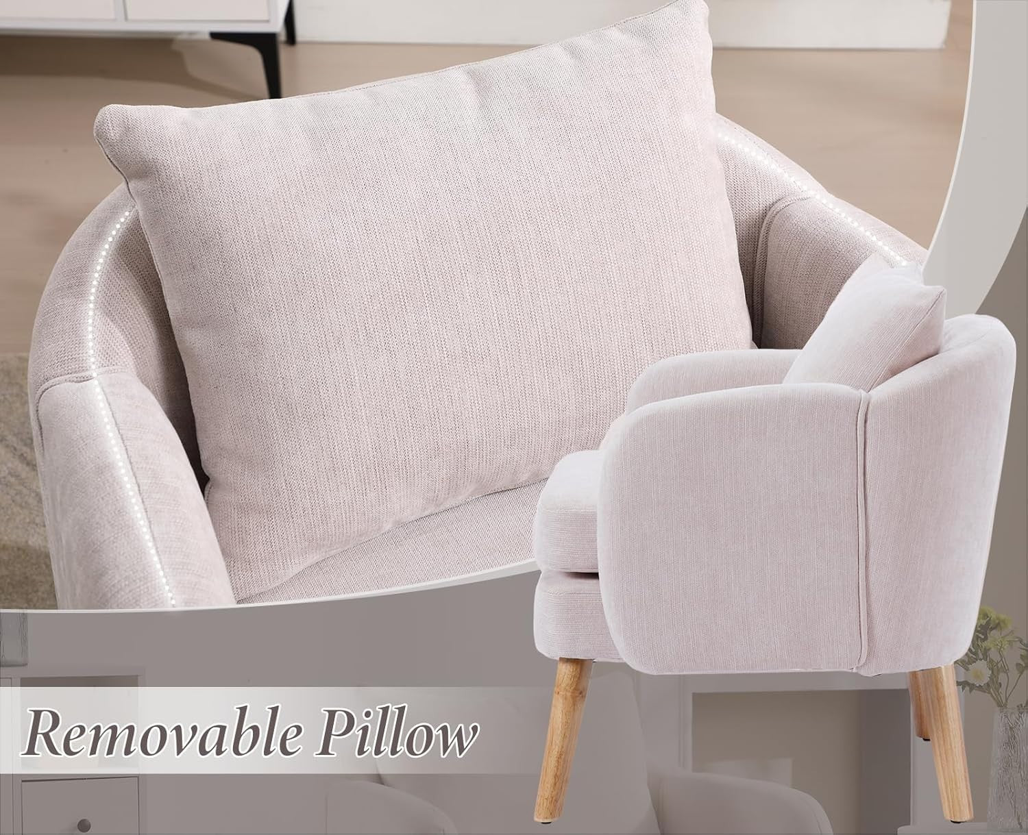 Grey Accent Armchair Chenille Lounge Chair with Wood Legs for Living Room - Kwikley