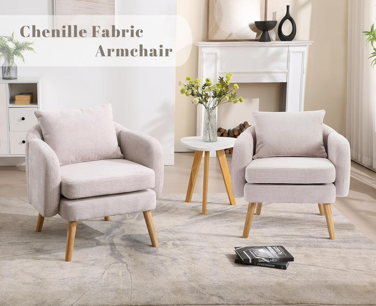 Grey Accent Armchair Chenille Lounge Chair with Wood Legs for Living Room - Kwikley