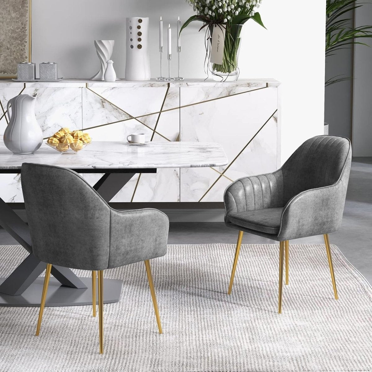 Grey Accent Chairs Set of 2 Padded Lounge Dining Chairs - Kwikley