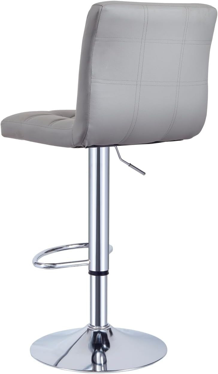 Grey Adjustable Swivel Bar Stool 62 - 82cm Faux Leather Modern Seat - Kwikley