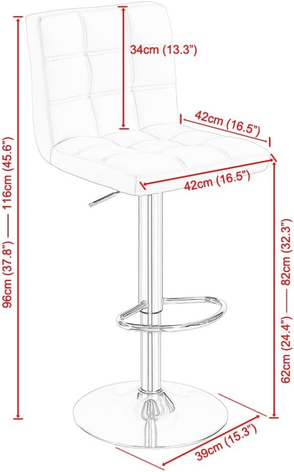 Grey Adjustable Swivel Bar Stool 62 - 82cm Faux Leather Modern Seat - Kwikley