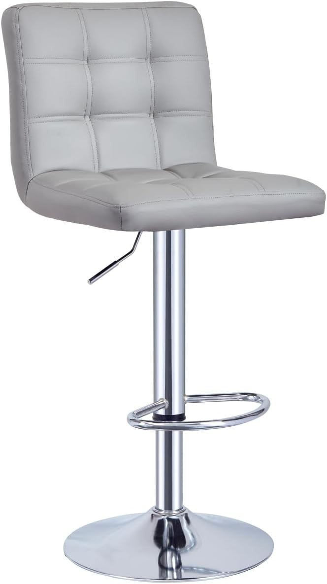 Grey Adjustable Swivel Bar Stool 62 - 82cm Faux Leather Modern Seat - Kwikley