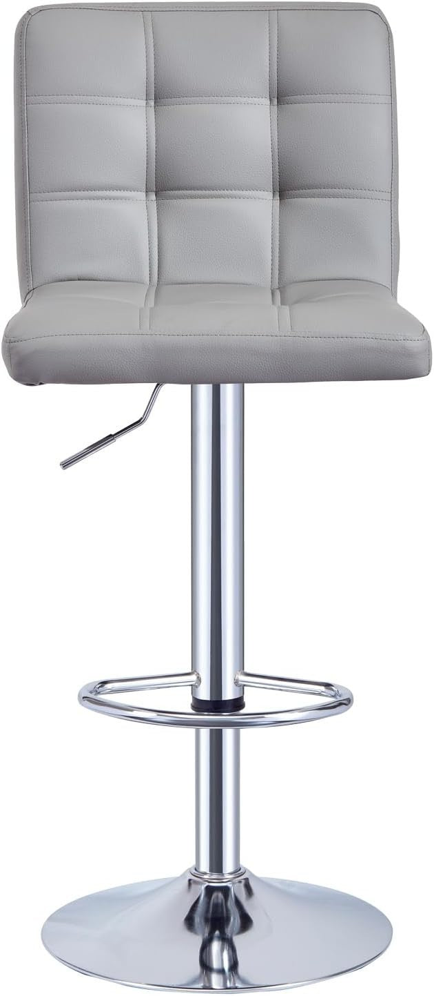 Grey Adjustable Swivel Bar Stool 62 - 82cm Faux Leather Modern Seat - Kwikley