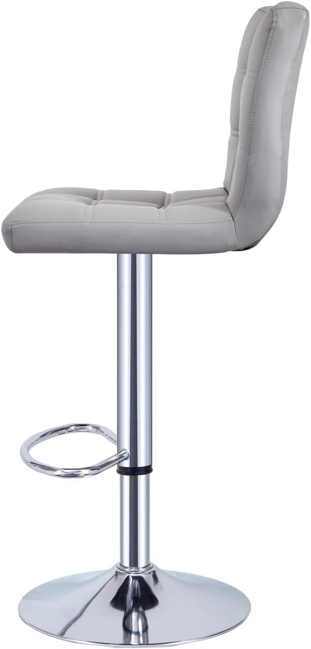 Grey Adjustable Swivel Bar Stool 62 - 82cm Faux Leather Modern Seat - Kwikley