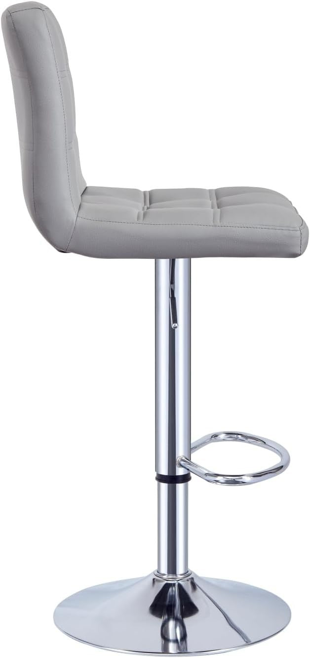 Grey Adjustable Swivel Bar Stool 62 - 82cm Faux Leather Modern Seat - Kwikley