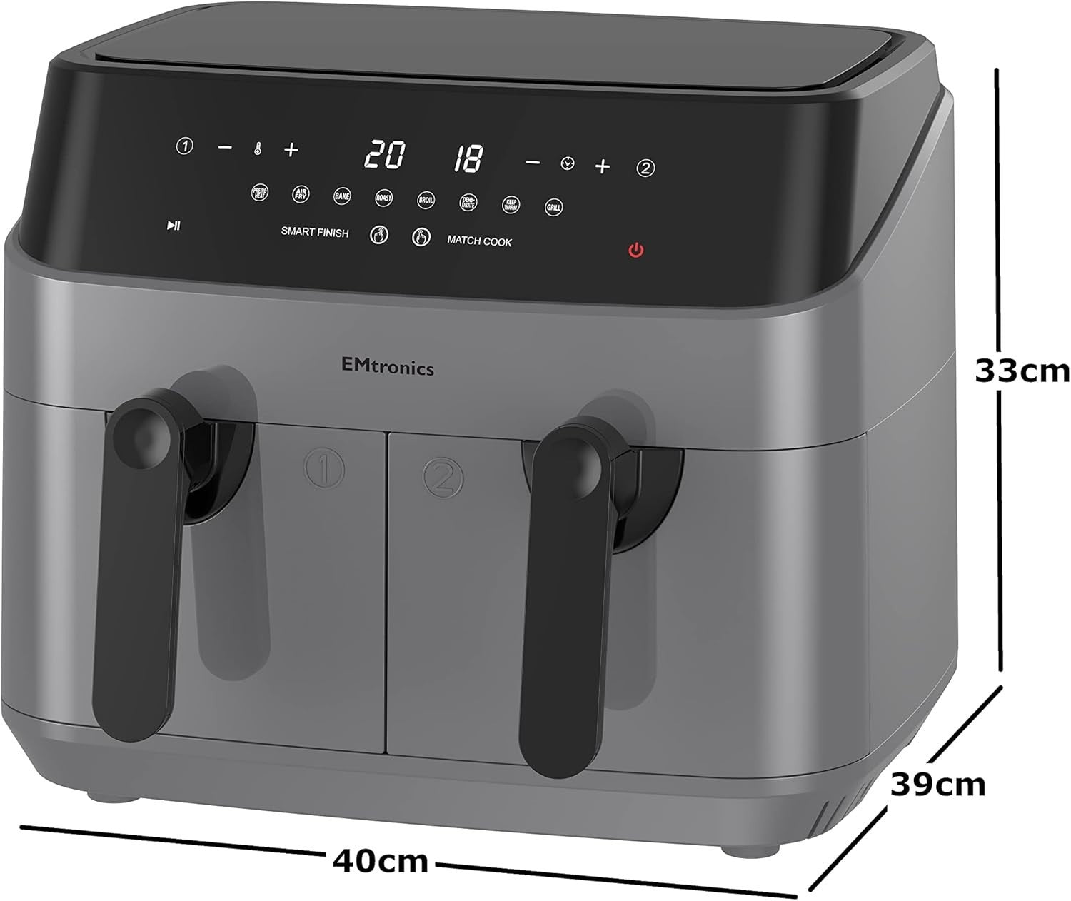 Grey Air Fryer Set Dual Drawer 9L + 4.5L Manual Smart Presets Low Fat - Kwikley