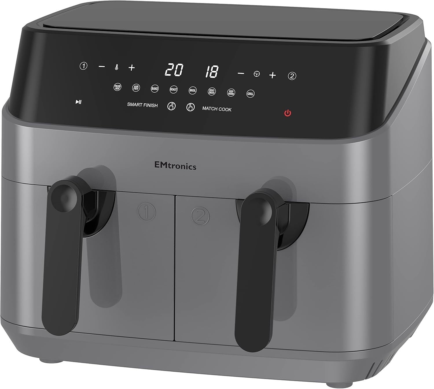 Grey Air Fryer Set Dual Drawer 9L + 4.5L Manual Smart Presets Low Fat - Kwikley