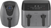 Grey Air Fryer Set Dual Drawer 9L + 4.5L Manual Smart Presets Low Fat - Kwikley