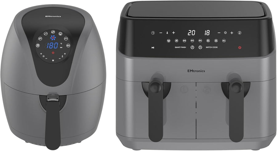 Grey Air Fryer Set Dual Drawer 9L + 4.5L Manual Smart Presets Low Fat - Kwikley