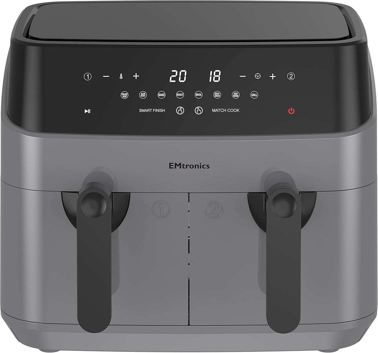 Grey Air Fryer Set Dual Drawer 9L + 4.5L Manual Smart Presets Low Fat - Kwikley