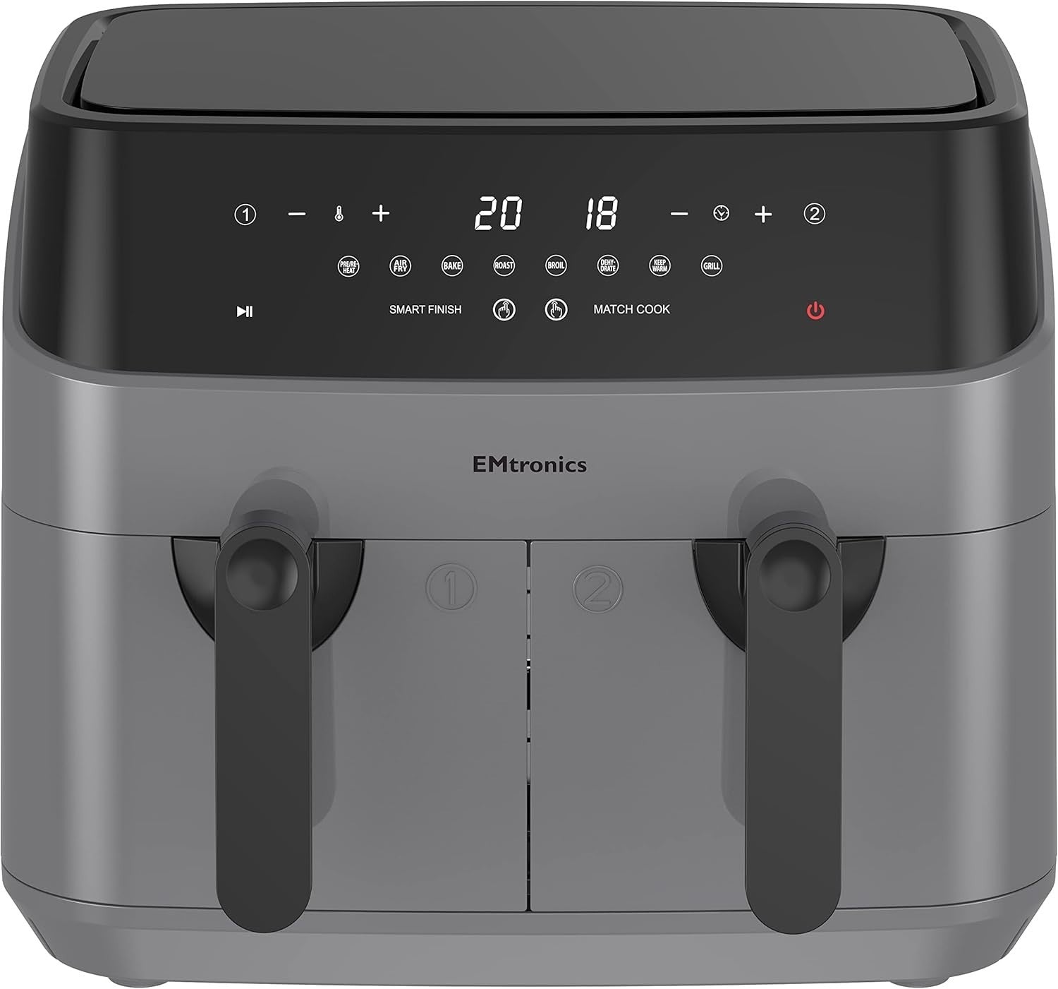Grey Air Fryer Set Dual Drawer 9L + 4.5L Manual Smart Presets Low Fat - Kwikley
