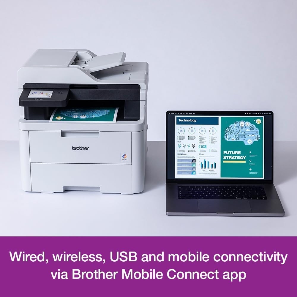 Grey All - in - One Colour Laser Printer Wireless USB A4 Print Copy Scan Fax - Kwikley