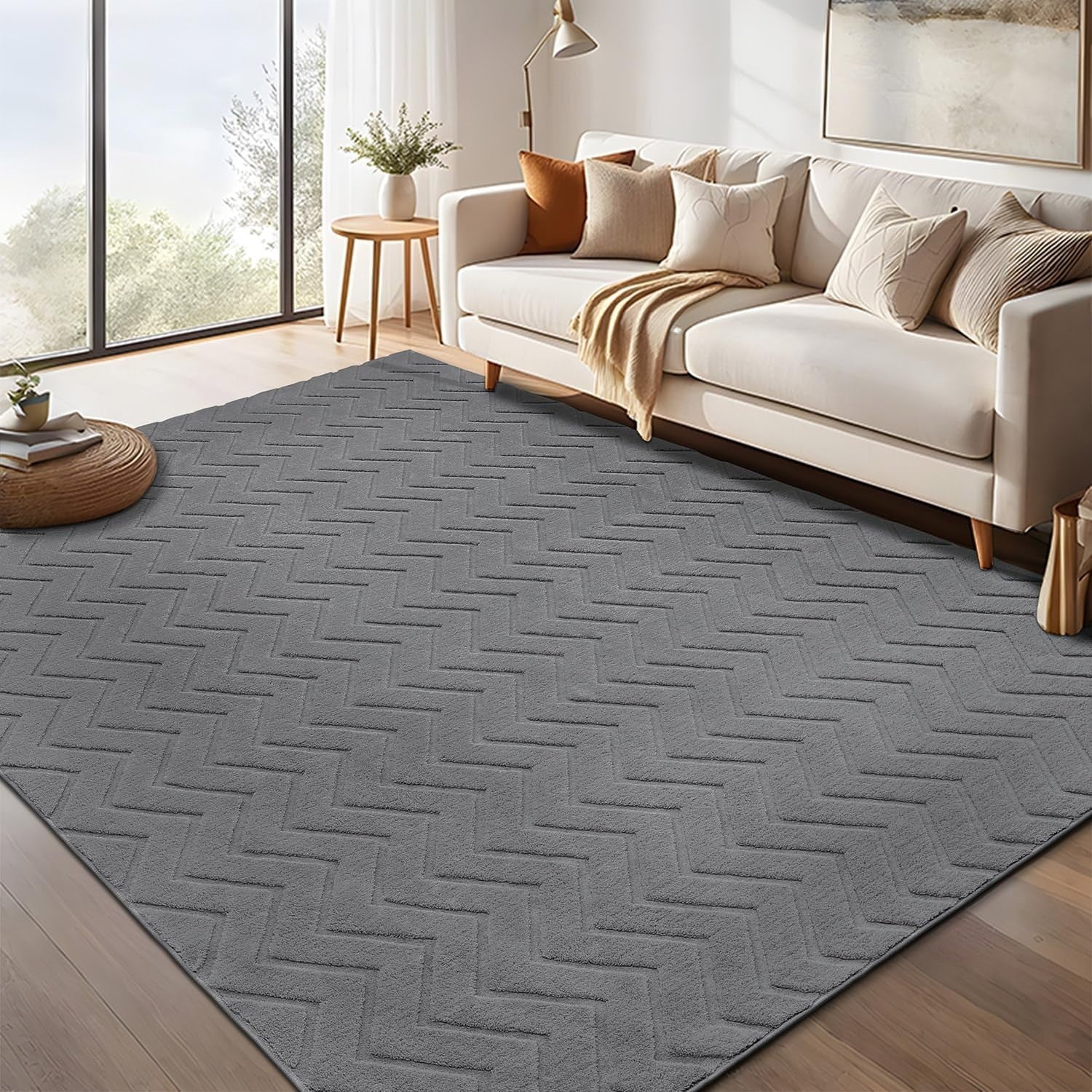 Grey Area Rug 80x150cm Washable Non Slip Soft Short Pile Living Room Carpet - Kwikley