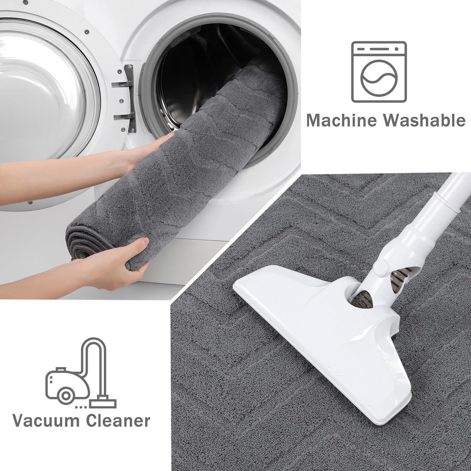 Grey Area Rug 80x150cm Washable Non Slip Soft Short Pile Living Room Carpet - Kwikley