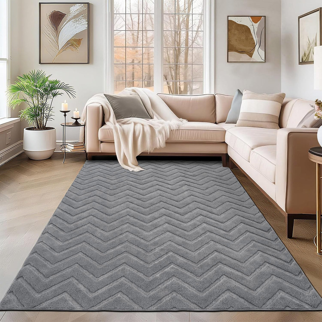 Grey Area Rug 80x150cm Washable Non Slip Soft Short Pile Living Room Carpet - Kwikley