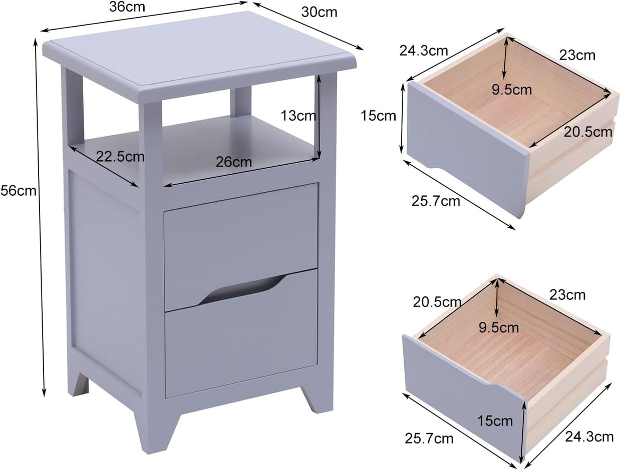 Grey Bedside Table with Drawer & Open Shelf | Fully Assembled Wooden Nightstand - Kwikley