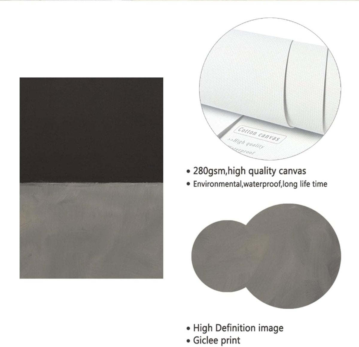 Grey Black Mark Rothko Canvas Wall Art 100x75 cm Framed Modern Decor - Kwikley