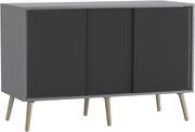 Grey Black Sideboard Cabinet | 3 Door Sliding Storage Unit Beech Legs - Kwikley