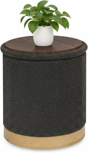 Grey Boucle Round Ottoman with Storage Folding Footrest & Flip - Top Tray - Kwikley