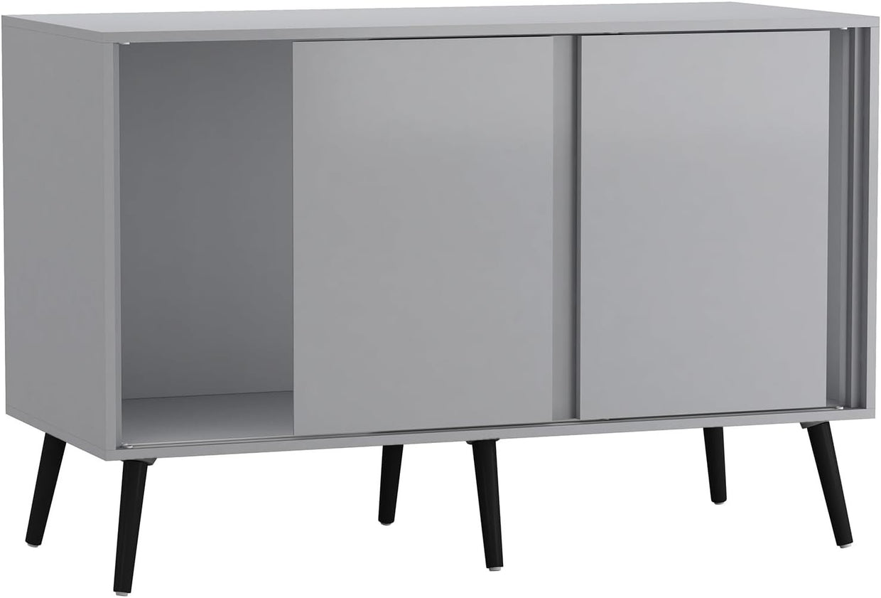 Grey Carcass & Doors 3 Door Sliding Sideboard Cabinet with Wooden Legs - Kwikley