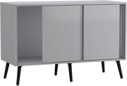 Grey Carcass & Doors 3 Door Sliding Sideboard Cabinet with Wooden Legs - Kwikley