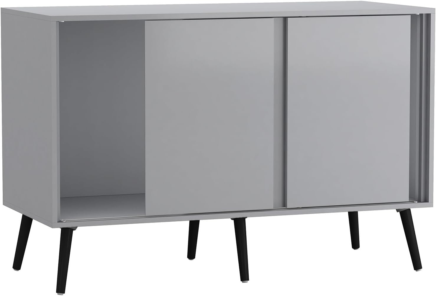 Grey Carcass & Doors 3 Door Sliding Sideboard Cabinet with Wooden Legs - Kwikley