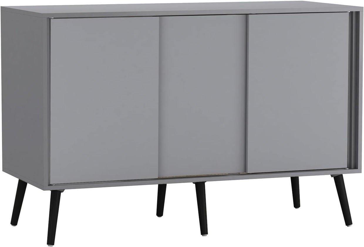 Grey Carcass & Doors 3 Door Sliding Sideboard Cabinet with Wooden Legs - Kwikley