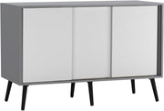 Grey Carcass + White Doors 3 - Door Sliding Sideboard Cabinet Wooden Legs - Kwikley