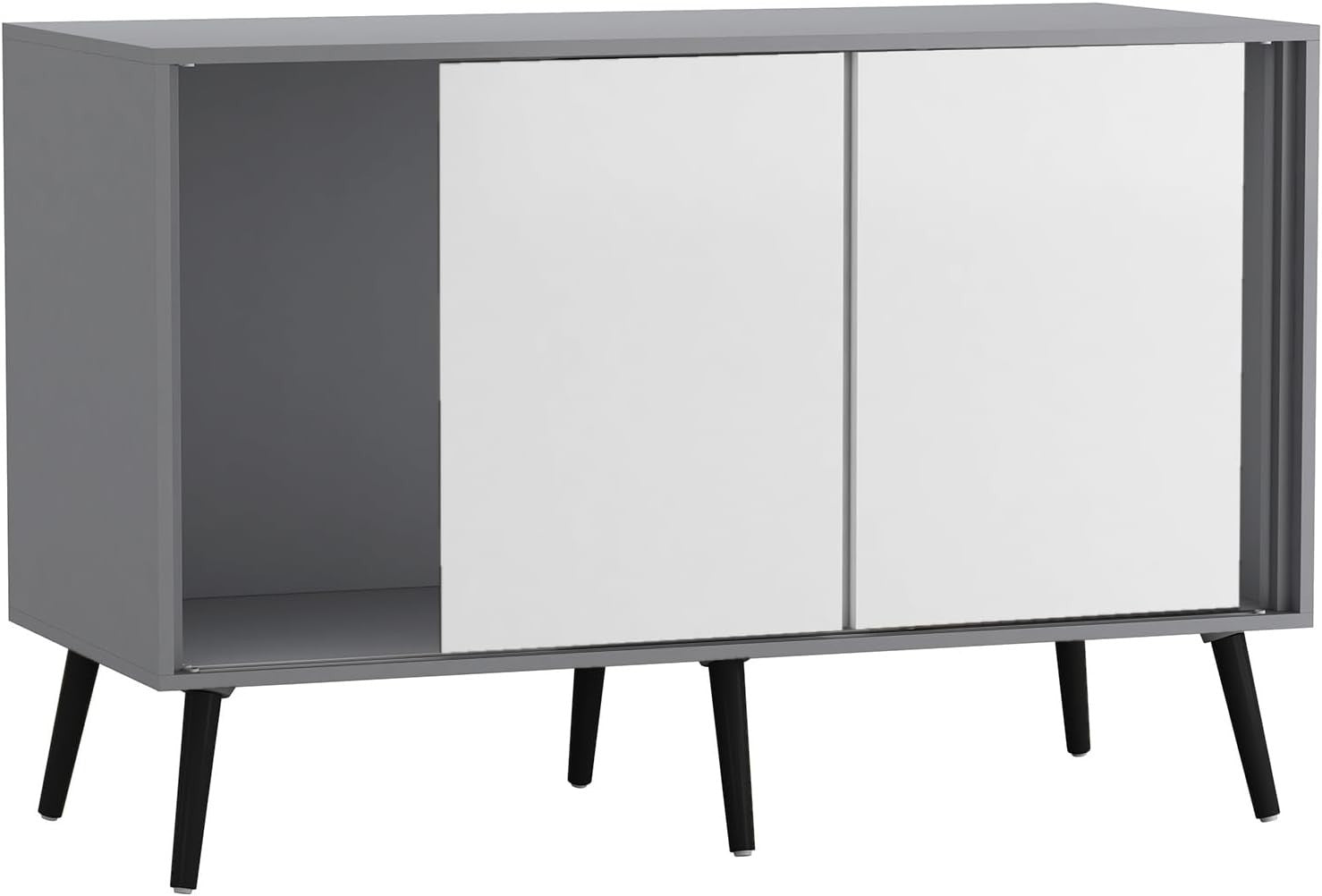 Grey Carcass + White Doors 3 - Door Sliding Sideboard Cabinet Wooden Legs - Kwikley
