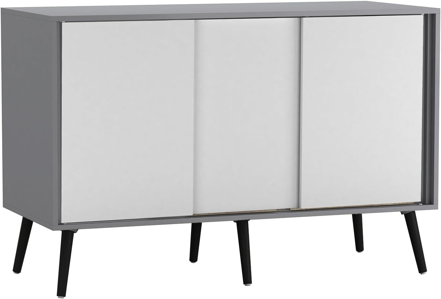 Grey Carcass + White Doors 3 - Door Sliding Sideboard Cabinet Wooden Legs - Kwikley