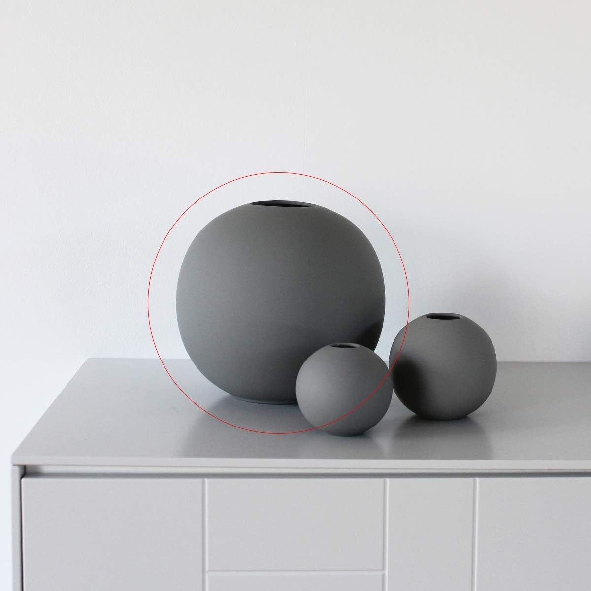 Grey Ceramic Ball Vase 20cm Modern Round Minimal Table Home Decor - Kwikley